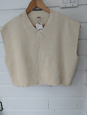 Free People Cotton Blend Veda Sweater Vest Women’s Medium Cream